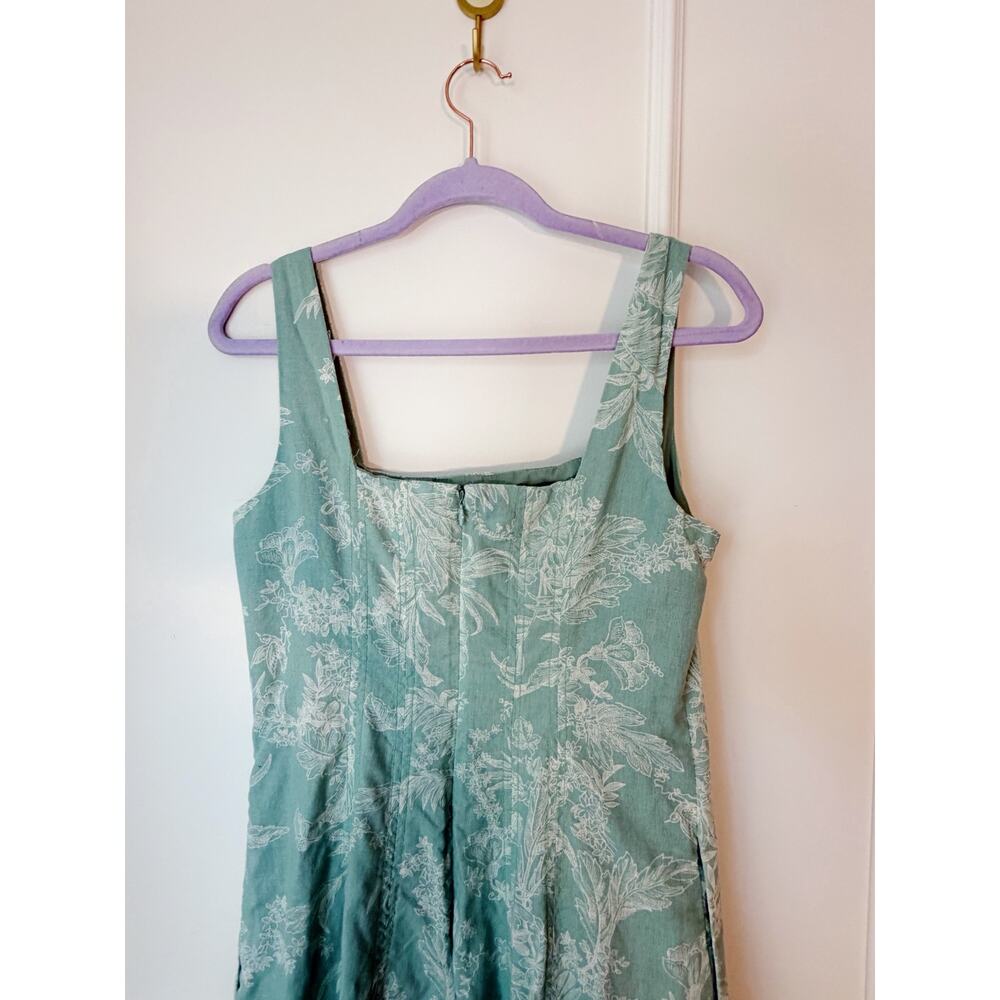 The Loft Cotton Blend Midi Dress Teal and White Floral Size 2 - Picture 9 of 11